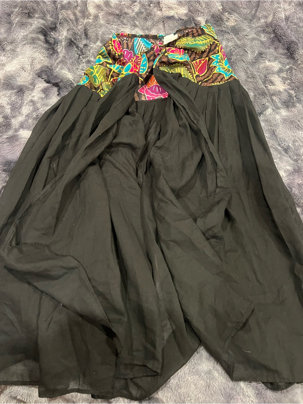 Black Maxi Skirt with Bright Multicolor Elastic Waistband